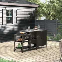 Outdoorset Bolognano Standregal Schrank und Servierwagen Schwarz, matt