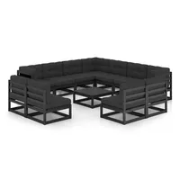 vidaXL 12-tlg. Garten-Lounge-Set mit Kissen Grau Massivholz Kiefer
