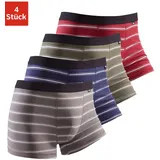 Buffalo Boxer »Boxershorts für Herren«, (Packung, 4 St.), mit schwarzem Webbund Buffalo olivgrün-gestreift, blau-gestreift, bordeaux-gestreift, grau-gestreift