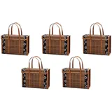 5x Picknick-gewebter Korb, Weiden-aufbewahrungstasche, , Gefalteter Obst-einkaufsgriff, Rattan-gras, Faltbarer Bambus-korb