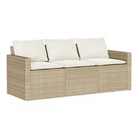 vidaXL Gartensofa mit Kissen 3-Sitzer Beige Poly Rattan