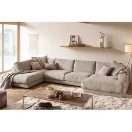 KAWOLA Wohnlandschaft U-Form Madeline Cord Longchair rechts taupe