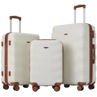 Flieks Kofferset 3 tlg. Reisekofferset Trolleyset, Reisekoffer mit 4 Rollen und TSA Schloss, Hartschale Trolley Kofferset Tasche M-L-XL, Creme Weiß - Weiß