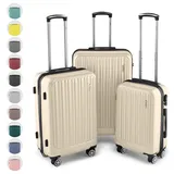 Easy Move ABS Hartschalenkoffer [ERGONOMISCH & SICHER] - Großer Trolley Koffer mit 360° Rädern, Zahlen Schloss - reisekoffer groß, hartschalenkoffer, Luggage (Cream White, Set)