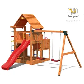fungoo Spielturm Big Leader Move Rot mit Schaukel und Rutsche