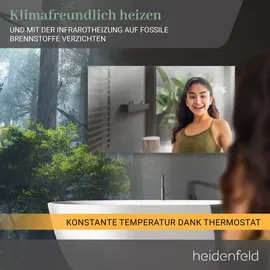Heidenfeld Infrarot-Spiegelheizung HF-HS100, rechteckig, inkl. Thermostat, 10 Jahre Garantie, IP44 (600 Watt)