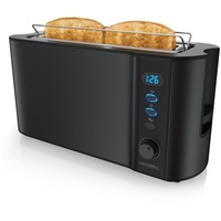 Arendo Toaster, 1 langer Schlitz, für 2 Scheiben, 1000 W, Langschlitz, Brötchenaufsatz, Wärmeisolierendes Gehäuse, Display schwarz