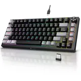 KOORUI Mechanisch Tastatur, Gaming Tastatur Kabellos/Kabelgebunden/Bluetooth 26 RGB Wiederaufladbare 4000mAh Batterie 82 Tasten Deutsches Layout QWERTZ für Windows MacOS Linux-Rotem Schalter