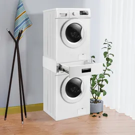 [en.casa] Verbindungsrahmen für Waschmaschine/Trockner mit Schublade, Weiß, 60 cm x 11 cm