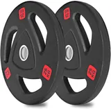 wuuhoo® olympische Hantelscheiben Ray 50mm, Langhantelgewicht 2er Set, Hantelscheibe gummiert mit Stahlkern und Griffen, beschichtet in Schwarz - Fitnessgerät für Zuhause, modernes Design 2 x 25 kg