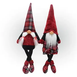 Lemodo Wichtel 2er Set, Weihnachtswichtel als Kantenhocker, Gnome mit karierten Schuhen