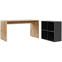 Mokebo Schreibtisch, Eiche, Schwarz, 145x77x65 cm, Arbeitszimmer, Schreibtische, Bürotische