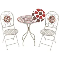 Beliani Bistro-Set, Weiß Mosaik Muster 2 Stühle 1 Tisch Spello Weiss Rot, Grau