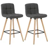 Woltu Barhocker 2er Set Barstuhl Bistrohocker Tresenhocker mit Lehne und Fußstütze Design Stuhl Massivholz Leinen Dunkelgrau