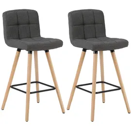Woltu Barhocker 2er Set Barstuhl Bistrohocker Tresenhocker mit Lehne und Fußstütze Design Stuhl Massivholz Leinen Dunkelgrau