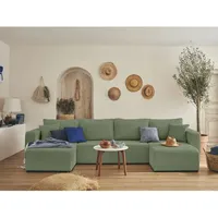 Topaze - 7-sitzer wohnlandschaft u-form - schlaffunktion und bettkasten - cord - salbeigrün