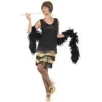 Smiffys Kostüm 20er Jahre Flapper Kleid schwarz-gold - Fasching, Die Goldenen 20er: Cocktailkleid in der richtigen Mischung aus frech u schwarz M
