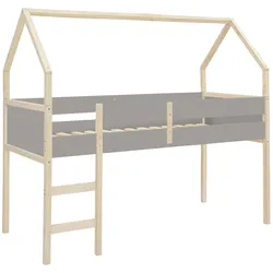 Hochbett LÜTTENHÜTT "Janne", grau (grau, natur), B:96cm H:184cm L:205cm, Hochbetten, Kiefernholz, Einzelbett, inklusive Holzleiter, Liegefläche 90x200 cm