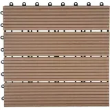 Mendler WPC Bodenfliese Rhone, Holzoptik Balkon/Terrasse, 11x je 30x30cm = 1qm Premium, teak linear