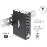 DeLock Industrie Hub 4 x USB 5 Gbps Typ-A mit 8 kV ESD-Schutz und Hutschienenbefestigung