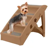 LZQ Hundetreppe Katzentreppe für Kleine Hunde Klappbar PP-Kunststoff Haustiertreppe 50cm Hoch mit Rutschfesten Stufen Hunderampe Sofa für Hunde und Katze zum Klettern und Kratzen, Braun