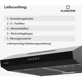 Klarstein Dunstabzugshaube 60cm, 200m3/h LED Edelstahl Acryl Schwarz
