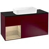 Villeroy & Boch Finion Waschtischunterschrank F292PCHB 120cm, Abdeckplatte black matt, Regal links Oak Veneer, Peony Matt