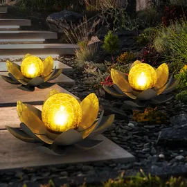 GLOBO 2er Set LED Solarleuchten, 1x Lotusblume 1x Buddha