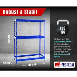 Proregal Reifenregal Tiger HxBxT 180x130x50cm | bis zu 12 Reifen | mit Fachboden | Blau