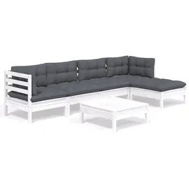 vidaXL 6-tlg. Garten-Lounge-Set mit Kissen Weiß Kiefernholz