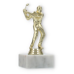 Pokal Kunststofffigur Golf Herren gold auf weißem Marmorsockel 17,0cm