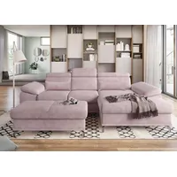 sit&more Ecksofa »Cabrio L-Form, mit Sitztiefenverstellung, Arm- und Kopfteilverstellung«, 2 Nierenkissen, Federkern, optional Bettfunktion und Stauraum, rosa