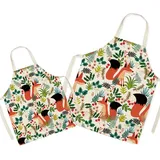 Fuchs passende Schürze für Eltern und Kind zum Kochen, Malerei, Gartenarbeit – schöne Muster-Leinen-Eltern- und Kinderschürze für die Familienzeit, Mama Papa Tochter Sohn Küchenschürze - Adult: 25.6 x 30 Zoll, Kid: 17.7 22 Zoll