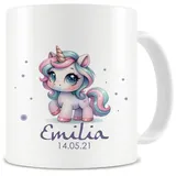 Samunshi® Kindertasse mit Namen Tasse mit Baby Einhorn Personalisierte Tasse mit Namen Kinder Kinderbecher mit Namen für Kindergarten oder Geburtstag weiß 300ml