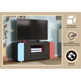 Home Affaire Level Up Gaming-Lowboard 115 x 49 x 42 cm Schwarz/Rot/Blau Holzwerkstoff