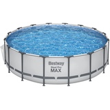 BESTWAY Steel Pro Max Frame Pool Set 488 x 122 cm lichtgrau inkl. Filterpumpe + Zubehör