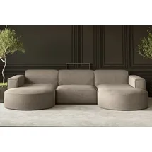 Kaiser Möbel Ecksofa, Sofa U form, Couch U form MODENA U STUDIO stoff Neve Dunkelbeige - Braun