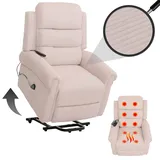 Fernsehsessel MCW-K63, Relaxsessel, Liegefunktion Aufstehhilfe Massage Heizfunktion, Stoff (220g/m2) Cord ~ creme-weiß