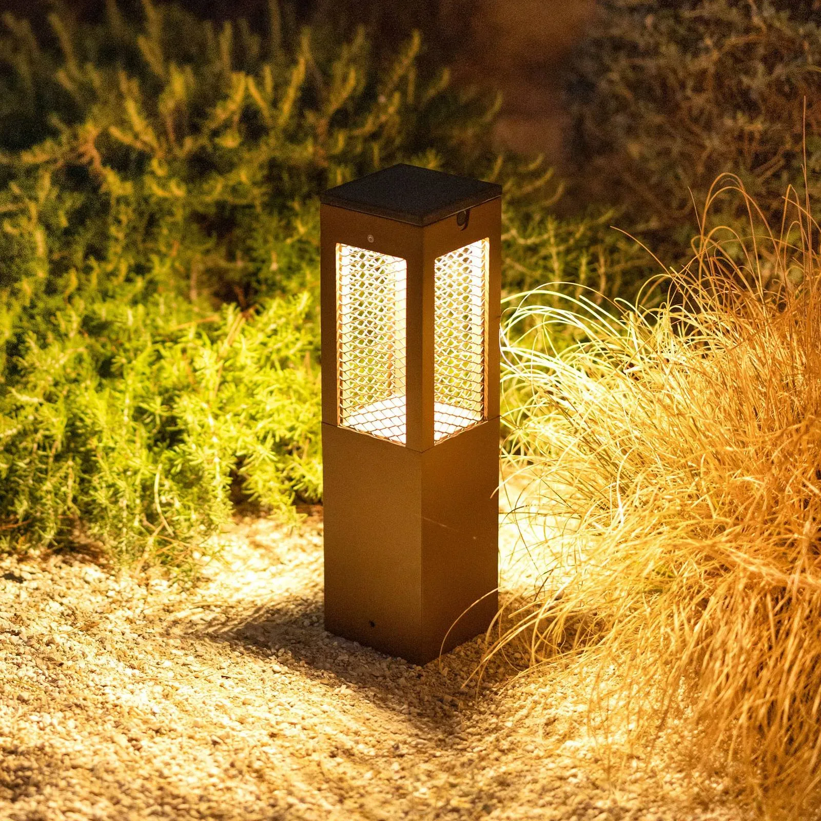 Les Jardins LED-Solar-Sockellampe Tradition Sensor Corten 40cm Tradition, dimmbar, braun / rost, Aluminium, Modern, Solarleuchten - 13 cm - 13 cm - 40 cm