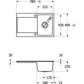 Villeroy & Boch V&B Flächenbündige Spüle Siluet 45 Flat mit Ablaufgarnitur, Handbetätigung, weiß