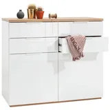 Composad Kommode Mundi Lack / Hochglanz Weiß, Braun Weiß Eiche