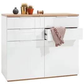 Composad Kommode Mundi Lack / Hochglanz Weiß, Braun Weiß Eiche