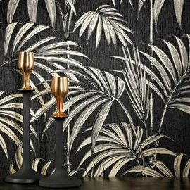 BOUTIQUE Vliestapete Honolulu Black/Gold 52x1000 cm 1000 g Schwarz/Gold