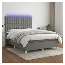 vidaXL Boxspringbett mit Matratze & LED Dunkelgrau 140x200 cm Stoff