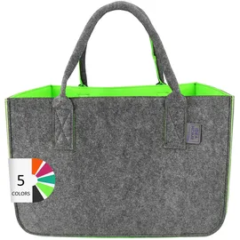 idea home Filztasche Shopper Groß-30 Liter Einkaufstasche XXL Zusammenklappbar Einkaufskorb Kaminholztasche Kleiderkorb Spielzeugtasche Dunkelgrau/Limonenfarbe, Limonenfarben