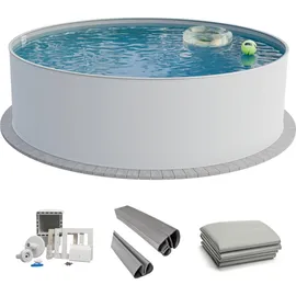 fresh-pool Profi Stahlwandpool Set rund 500 x 150 cm grau/weiß