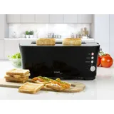 Design Langschlitztoaster in schwarz für 4 Scheiben - Toster mit Auftaufunktion