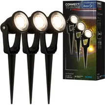 Briloner Connect to Shine 3er Set LED Strahler mit Erdspieß, Erweiterungsset, IP65 warmweißes Licht, Schwarz 5 cm