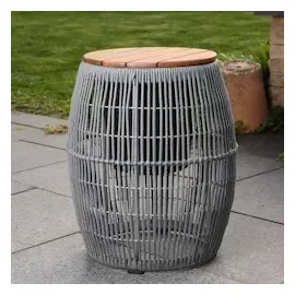 MARELIDA Beistelltisch Gartentisch oval fassförmig Gartenmöbel mit Behälter 49cm grau