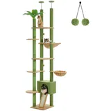 PETEPELA Kratzbaum 230-255cm Kratzbaum deckenhoch Katzenturm mit großen Condo, mit Kratzpad als Treppe, verschiedene Farben grün